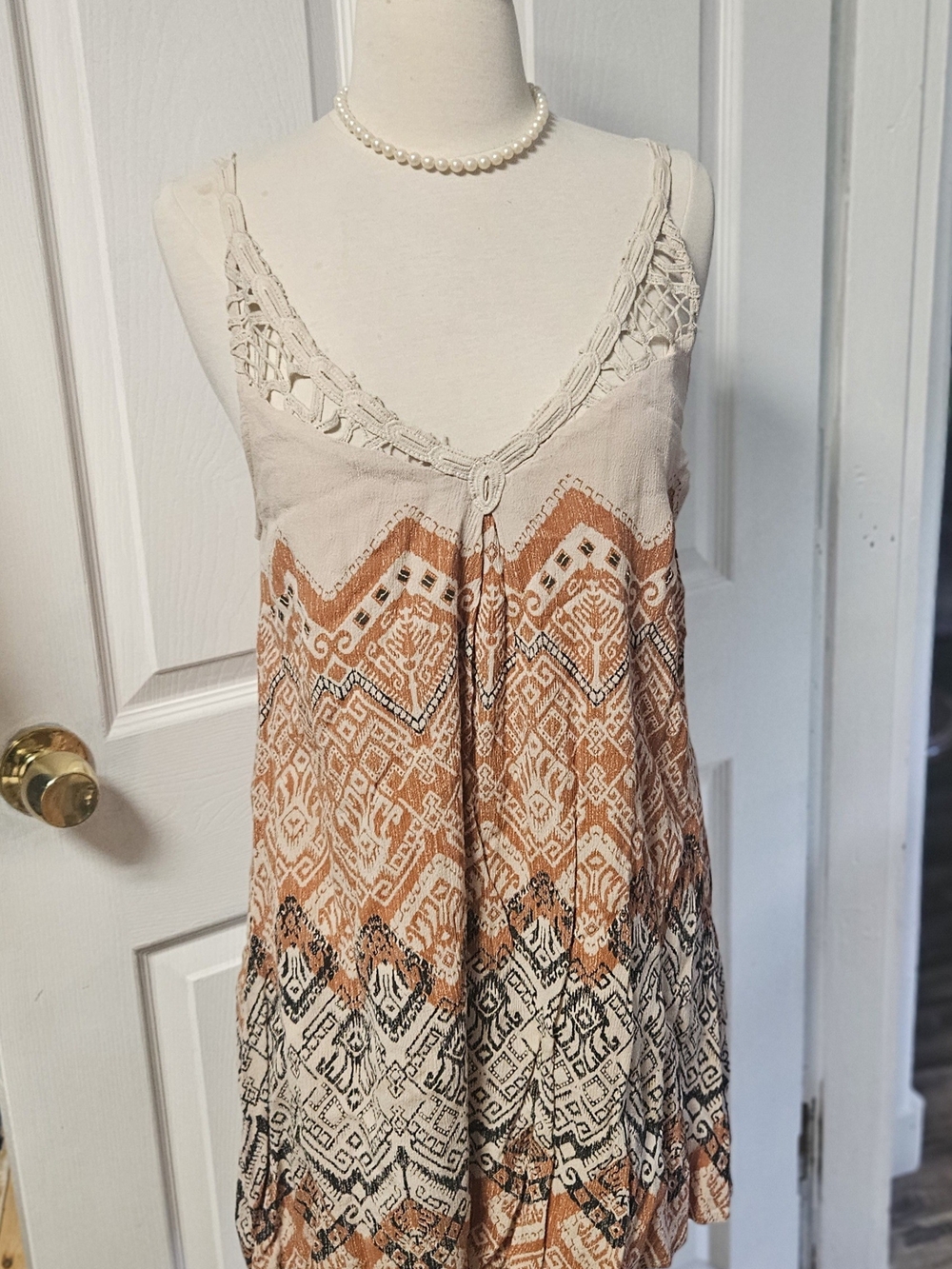Miss Me Light Beige Crochet-Detail Tank Mini Dress